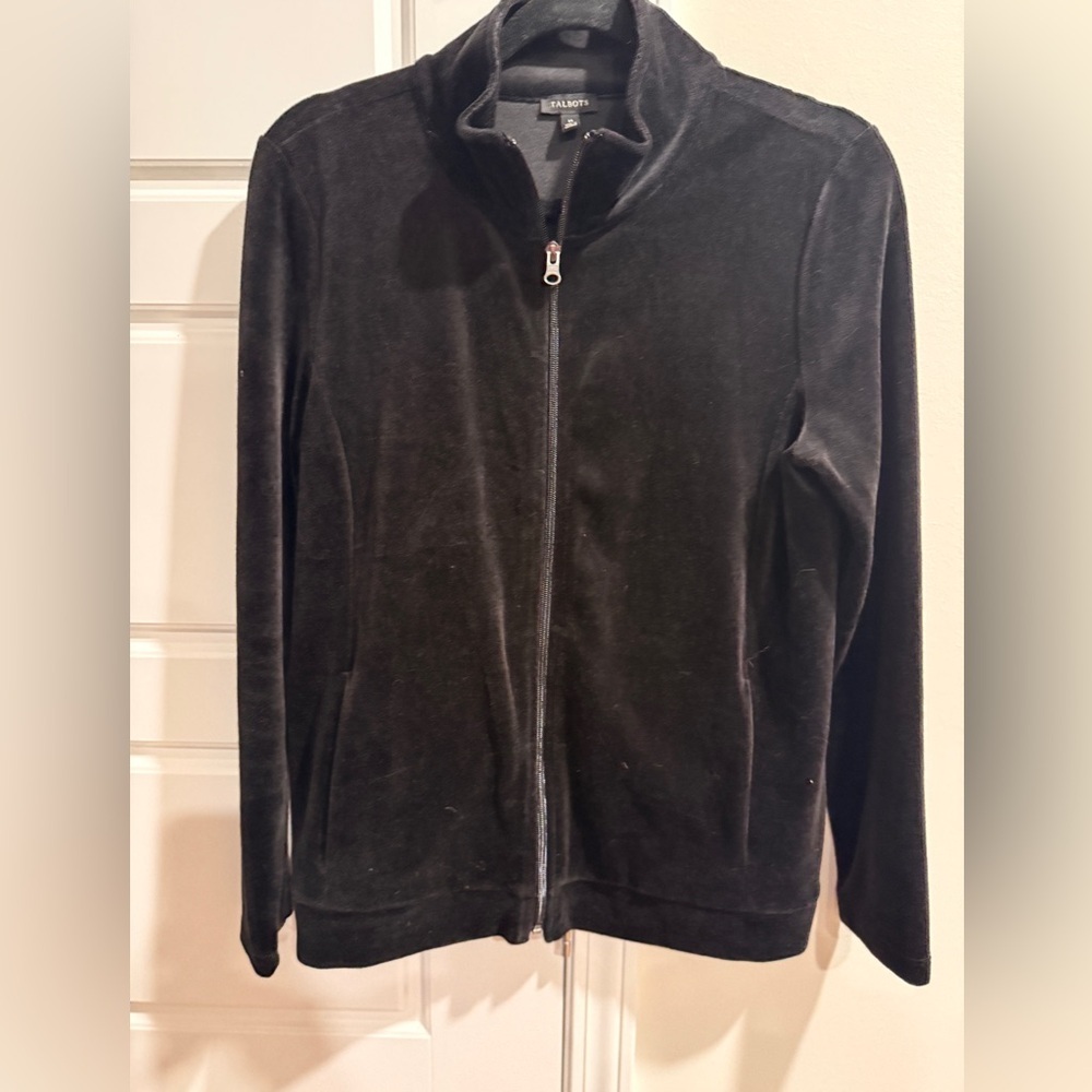Talbots Cozy Velour Black Zip Up Jacket Leisure Weekend Loungewear - Picture 1 of 4